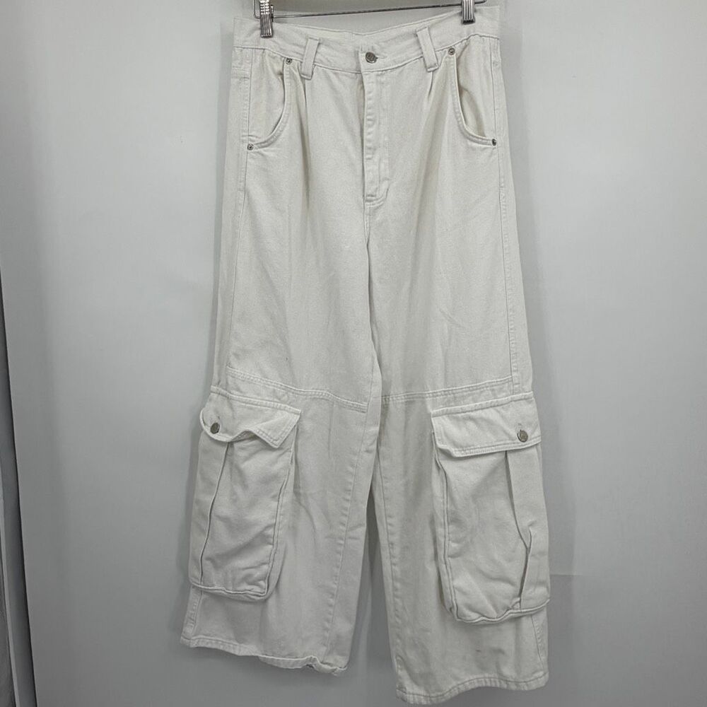 FARM Rio White Cargo Pants Wide Leg Utility Brazil Size 40